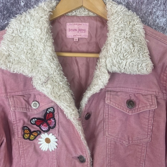 Drum Jeans Corduroy Jacket women M Pink Embroidered flowers 70s retro Penny Lane - Picture 2 of 13